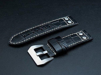 Hamilton seiko 的新衣banda軍錶飛行風格鉚釘 22mm直身黑色鱷魚皮紋