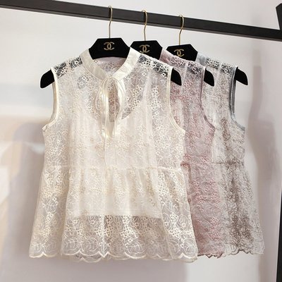夏季新款韓版系帶小吊帶兩件套上衣超仙甜美蕾絲衫無袖娃娃衫 預購