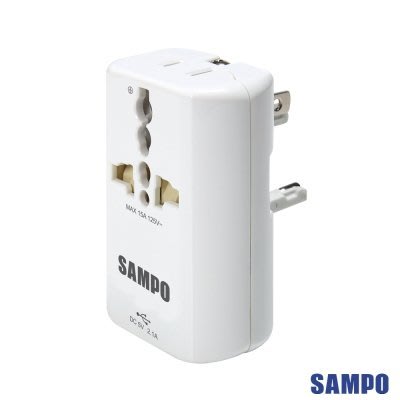 SAMPO 聲寶單USB萬國充電器轉接頭-白色-EP-UA2CU2(W)