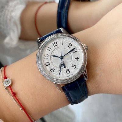 熱銷 手錶腕錶約會手錶日月星辰石英女錶月相顯示鉆圈藍寶石鏡面女士皮帶腕錶 可開發票
