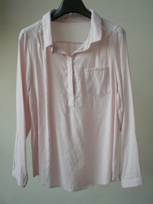 MAYUKI 襯衫領半開襟口袋反折袖上衣 粉色 F