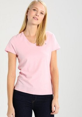 美國百分百【全新真品】Tommy Hilfiger T恤 TH 女款 上衣 V領 T-shirt 短袖 粉紅色 G789