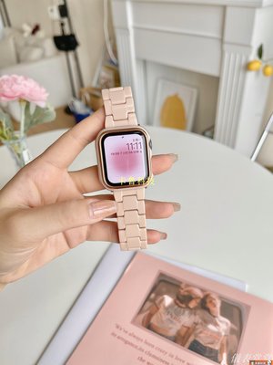 【熱賣精選】藕粉色樹脂亞克力輕便蘋果錶帶123456se代applewatch