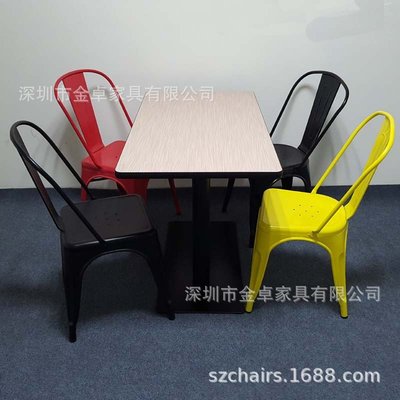 【TB-138】工業風餐廳桌椅 黑色鐵板雙柱4人位餐桌 板式快餐桌小豬佩奇