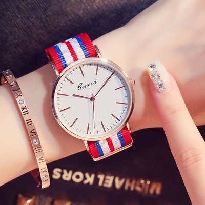 【英倫風手錶】附錶盒 運動手錶 男錶 女錶 中性表 對錶 情侶錶 條紋手錶 海軍風手錶 帆布錶帶-AP