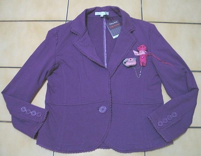 THEME全新有吊牌40號淺茄紫色+活動胸針同色花朵蕾絲滾邊7分袖外套