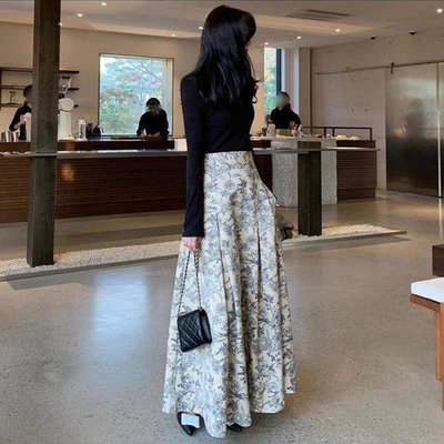 新品 韓國時尚氣質碎花半身裙長裙
