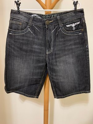 衣市藍~BIG TRAIN 牛仔短褲 (XL~約W33~黑~) (210715)