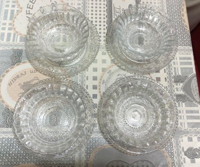 全新法式風格高級雕花玻璃碗盤點心冰品水果擺盤~4組(8件)~399元~