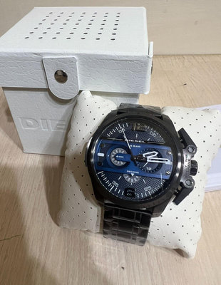 DIESEL Ironsides 藍色錶盤 鐵灰色不鏽鋼錶帶 石英 三眼計時 男士手錶 DZ4398
