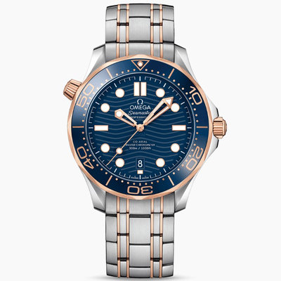 OMEGA 210.20.42.20.03.002 歐米茄 手錶 42mm 海馬300 玫瑰金錶殼 藍面盤 半金錶帶