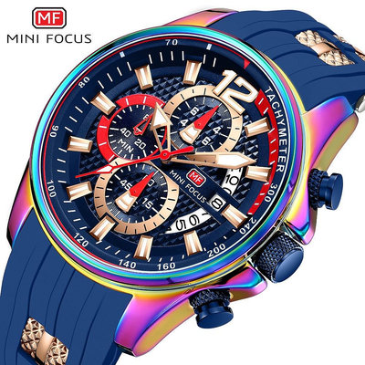 Mini FOCUS 0350 時尚運動手錶男士品牌矽膠錶帶發光防水手錶商務計時手錶