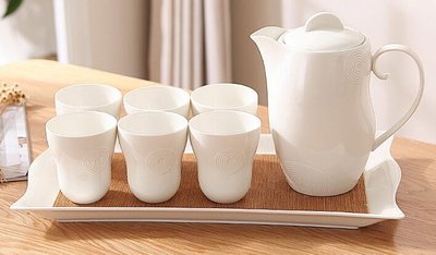 6227A 日式 陶瓷茶壺茶杯托盤套裝 大容量陶瓷壺咖啡壺花茶壺茶杯組一壺六杯托盤組合午果汁壺居家餐廳茶壺套裝