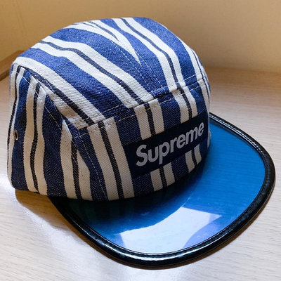 Supreme 14SS Angler Camp Cap Blue 五分割帽 藍色條紋 遮陽帽 (極稀有)