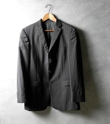 瑞士品牌 strellson 黑色條紋 純羊毛 西裝外套 50號