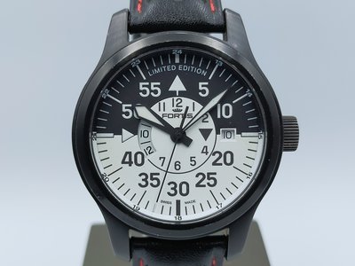 【發條盒子H1370】FORTIS B-42 黑面自動 不銹鋼鍍黑PVD GMT  經典皮帶錶款 限量