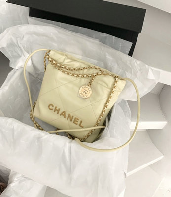 Chanel 22 mini 23S 垃圾袋 全新 現貨 垃圾袋包 迷你 黃色 小雞黃 淡黃 牛皮 22bag AS3980 北市可面交 刷卡分期