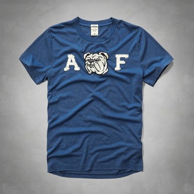 Maple麋鹿小舖 Abercrombie&Fitch ＊ AF 藍色貼布字母電繡狗狗短T ＊ ( 現貨M號 )