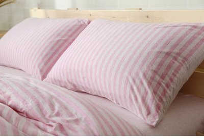 #S.S 可訂製無印良品風格天竺棉純棉材質雙人床包單人床包組 粉底粉紅條紋 棉被床罩寢具 ikea hola muji