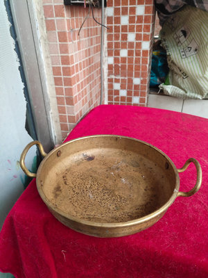 【二手】老舊銅鍋，雙耳平底鍋，直徑大概21cm，凈重大概560g 銅器 擺件 舊貨 【大掌櫃】-1554