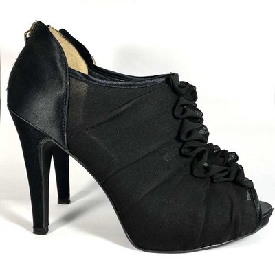 全新 NINE WEST 專櫃正品 黑色 細紗抓皺設計高跟踝靴 跟鞋 8M
