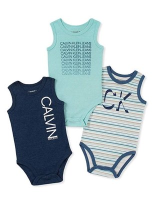 預購 美國帶回 Calvin Klein 童裝 寶寶 新生兒 CK 夏日棉質無袖包屁衣組合 一套三件 彌月禮 質感佳