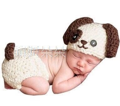 ♥萌妞朵朵♥新生兒寶寶可愛狗狗造型寶寶攝影服服裝/滿月百天服裝拍照服/毛線帽子/攝影針織服