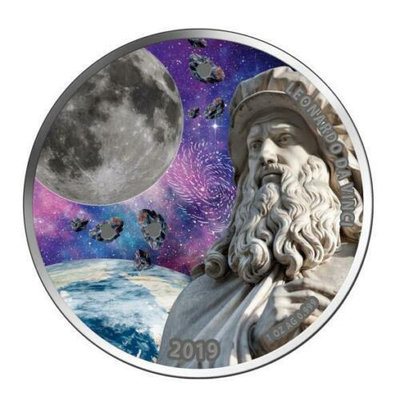 【海寧潮期貨】加納2023年天文學家系列達芬奇鑲3顆月球隕石銀幣