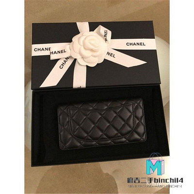 正貨CHANEL 小牛皮菱格荔枝紋 金/銀CC LOGO 對開長夾