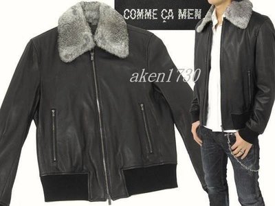 【TOKYO精品】日本品牌COMME CA MEN 毛領窄短版小羊皮外套
