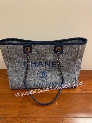 真品 Chanel 藍色 海灘包 中款 丹寧包 購物包