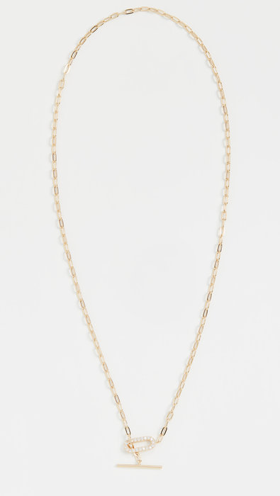SHASHI 紐約品牌 Jade Pave 簡約方形金色項鍊 鑲鑽鎖扣項鍊
