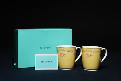6/5結標 未使用 Tiffany & Co Pink Tulip系列 卡布奇諾 咖啡對杯 A050996 -下午茶 紅茶杯 咖啡杯 咖啡廳 套盤 西點 烤盤