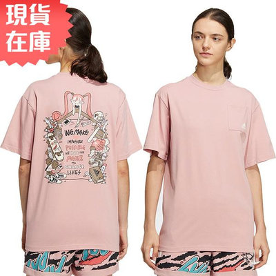 【現貨下殺】Adidas 女裝 短袖上衣 T恤 Atmos Pink X Jenny Kaori 吸濕排汗 插畫 粉【運動世界】HC2434