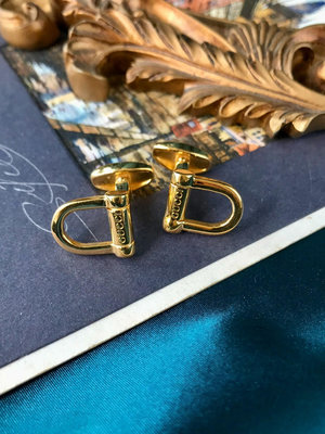 Vintage古董Gucci古馳鎏金鏤空環形中古袖扣袖釘