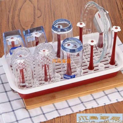 ［川島家居］玻璃杯子架家用雙層塑料瀝水杯架廚房置物架茶杯收納架子水杯掛架