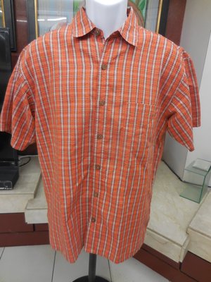 (二手近全新)美國頂級戶外品牌Patagonia有機棉橘色格紋短袖襯衫(美版S)(B395)