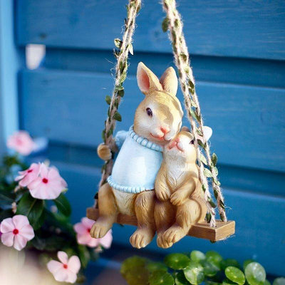 庭院陽臺布置戶外雕塑小兔子掛件花園裝飾創意仿真動物樹脂擺件