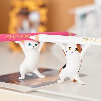現貨 筆架日本Qualia正版微博同款日本貓咪筆架扭蛋可愛架筆貓咪文具置物架可開發票