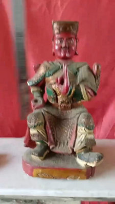 【二手】 高30cm紅臉老木雕神像貌似是田公帥1309 古玩雜項【櫻子古玩】