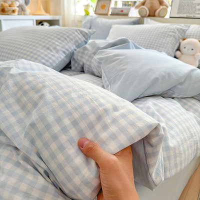 床包日式簡約純棉格子床品四件套水洗棉被套宿舍床單床上三件套單雙人