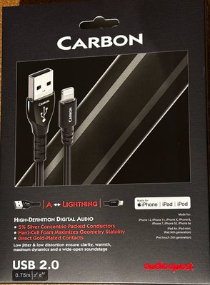 [紅騰音響]audioquest carbon USB A to Lightning & Type C to Type C (0.75m)即時通可議價