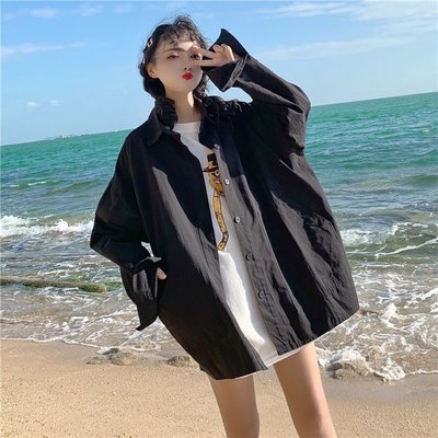 FINDSENSE G6 韓國時尚潮流 2019新款復古大口袋工裝中長款寬鬆外套長袖襯衫女裝上衣