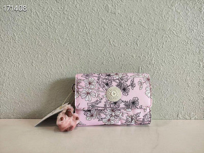 小Z代購#Kipling 猴子包 粉色花卉 輕量三折中夾 鈔票/零錢/卡包 多夾層 防水 超級款式