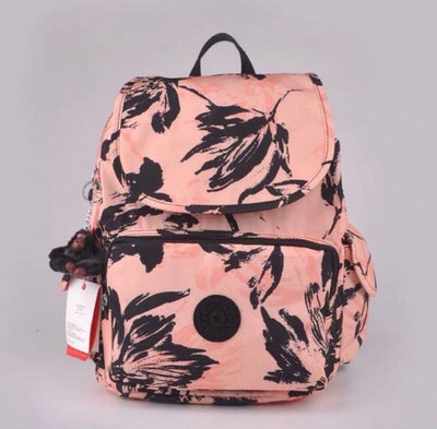 小Z代購#Kipling 猴子包 粉色墨花 多用輕量雙肩後背包 旅行 防水