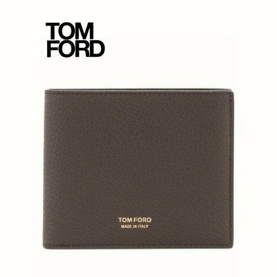TOM FORD   (棕色×金色) 真皮兩摺短夾 八卡式 皮夾 錢包 中性款｜100%全新正品
