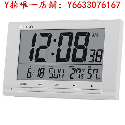 鬧鐘SEIKO日本精工時鐘溫濕度顯示日歷星期學生臥室電子多功能小鬧鐘鬧鈴