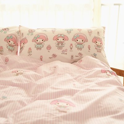 小米饃饃 |粉色條紋卡通可愛精梳純棉少女床單床笠四件套床上用品