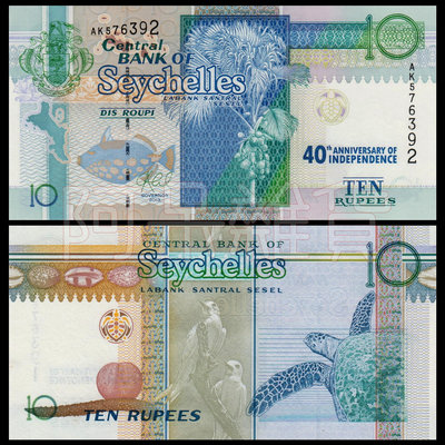 實拍現貨 塞席爾 獨立40周年 10元 2013/16年 共和國 真鈔 鈔票 鈔 錢幣 紙幣 塞席爾 非現行流通貨幣