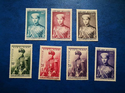 越南郵票1954寶龍王子一套七枚全新MNH雕刻版，米歇爾目錄